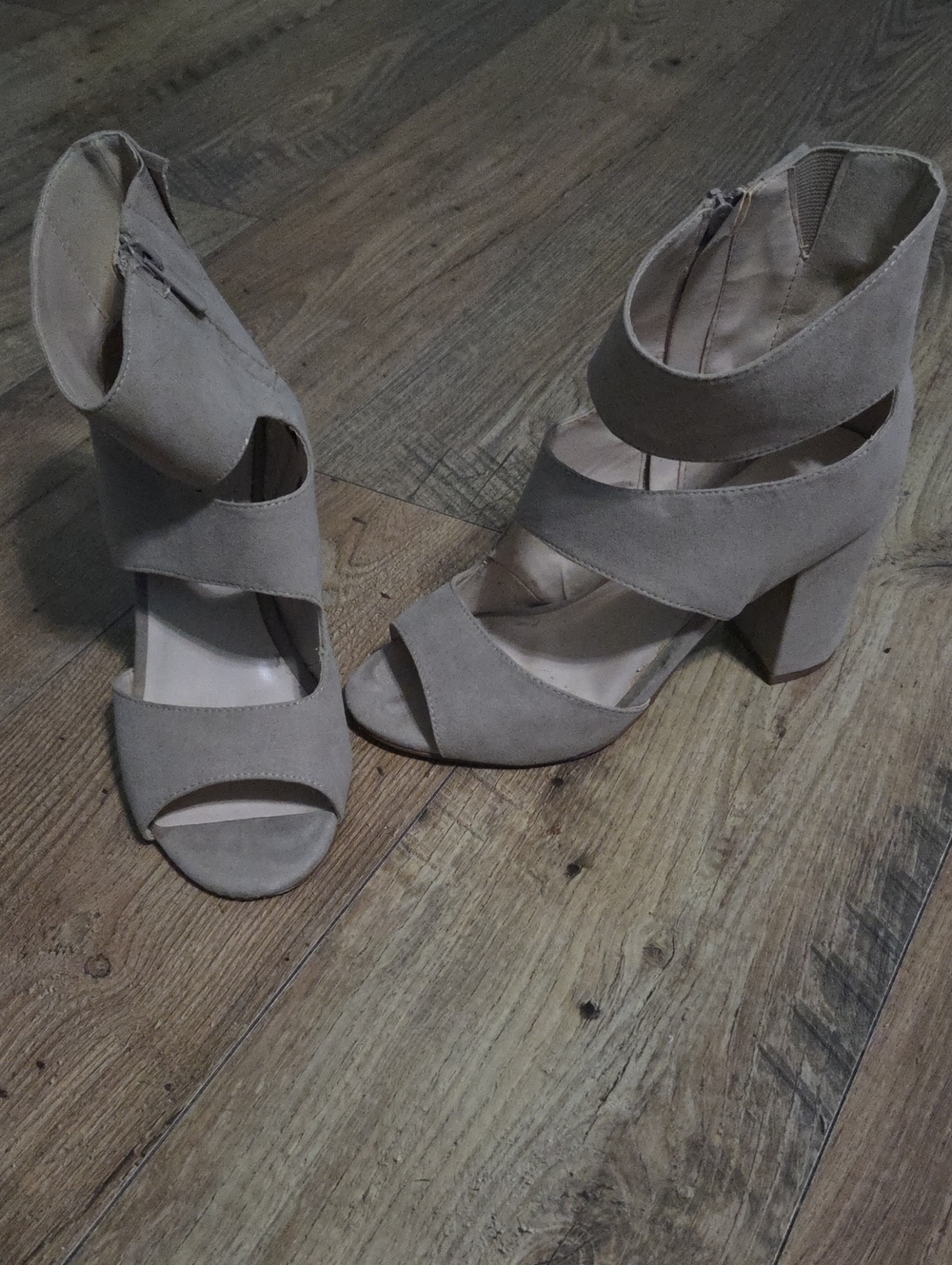 torrid | Taupe Faux Suede Cut Out Peep Toe Block Heel Sandals